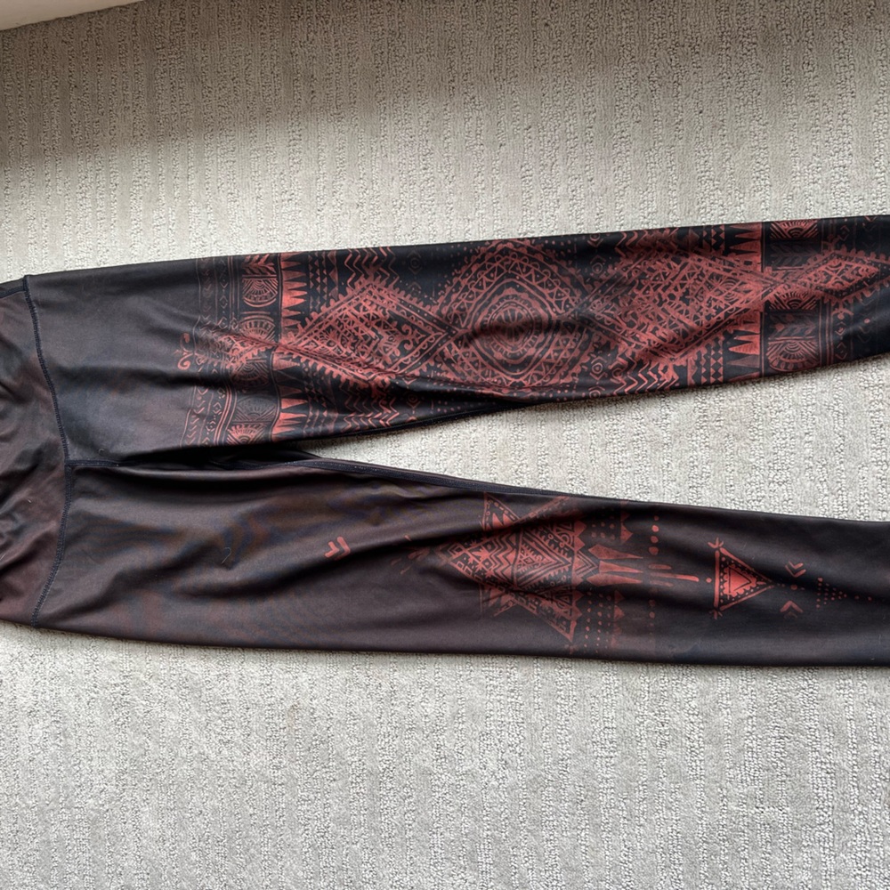 Without Walls Yoga Pants. Black with Rust Colored Print. Size S.